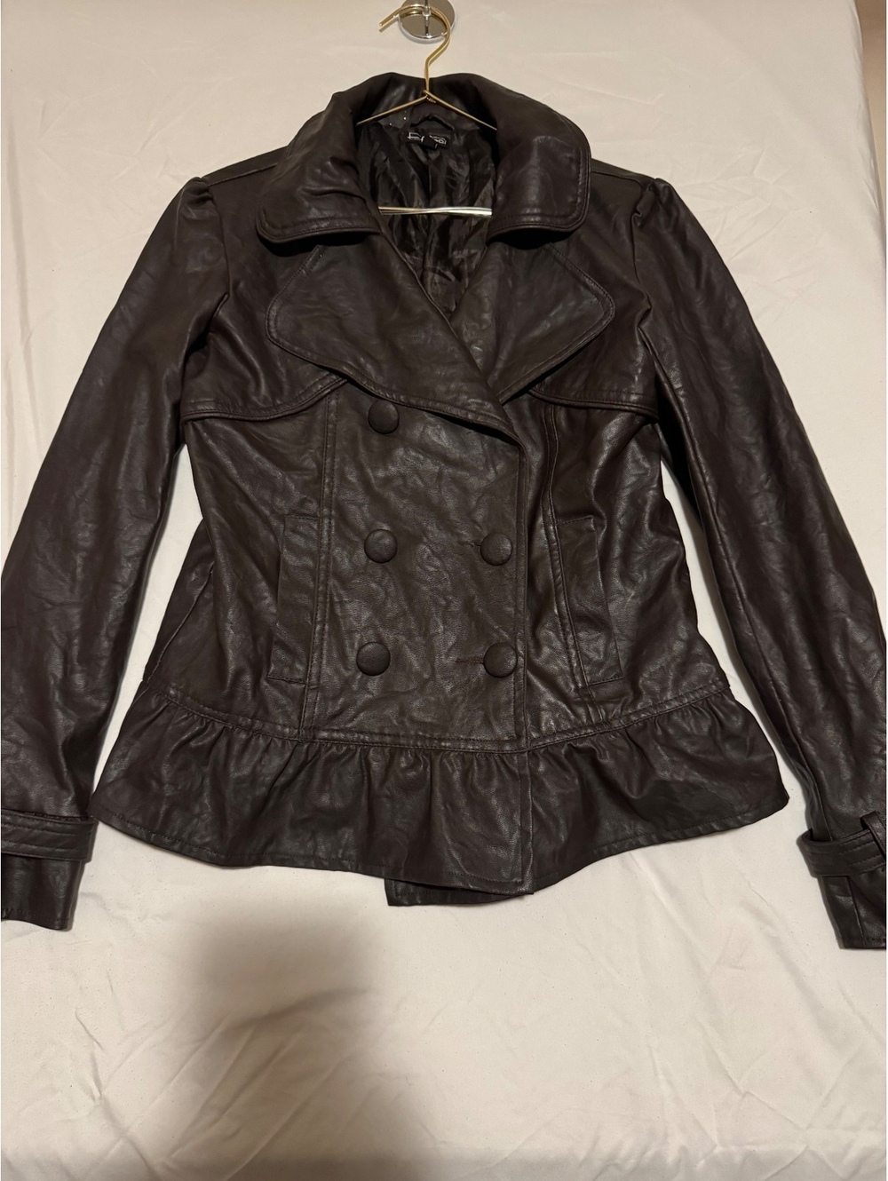 Effeci Creazioni Brown Faux Leather Peplum Jacket Size S